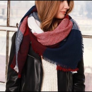 Red Navy Buffalo Checkered Blanket Scarf